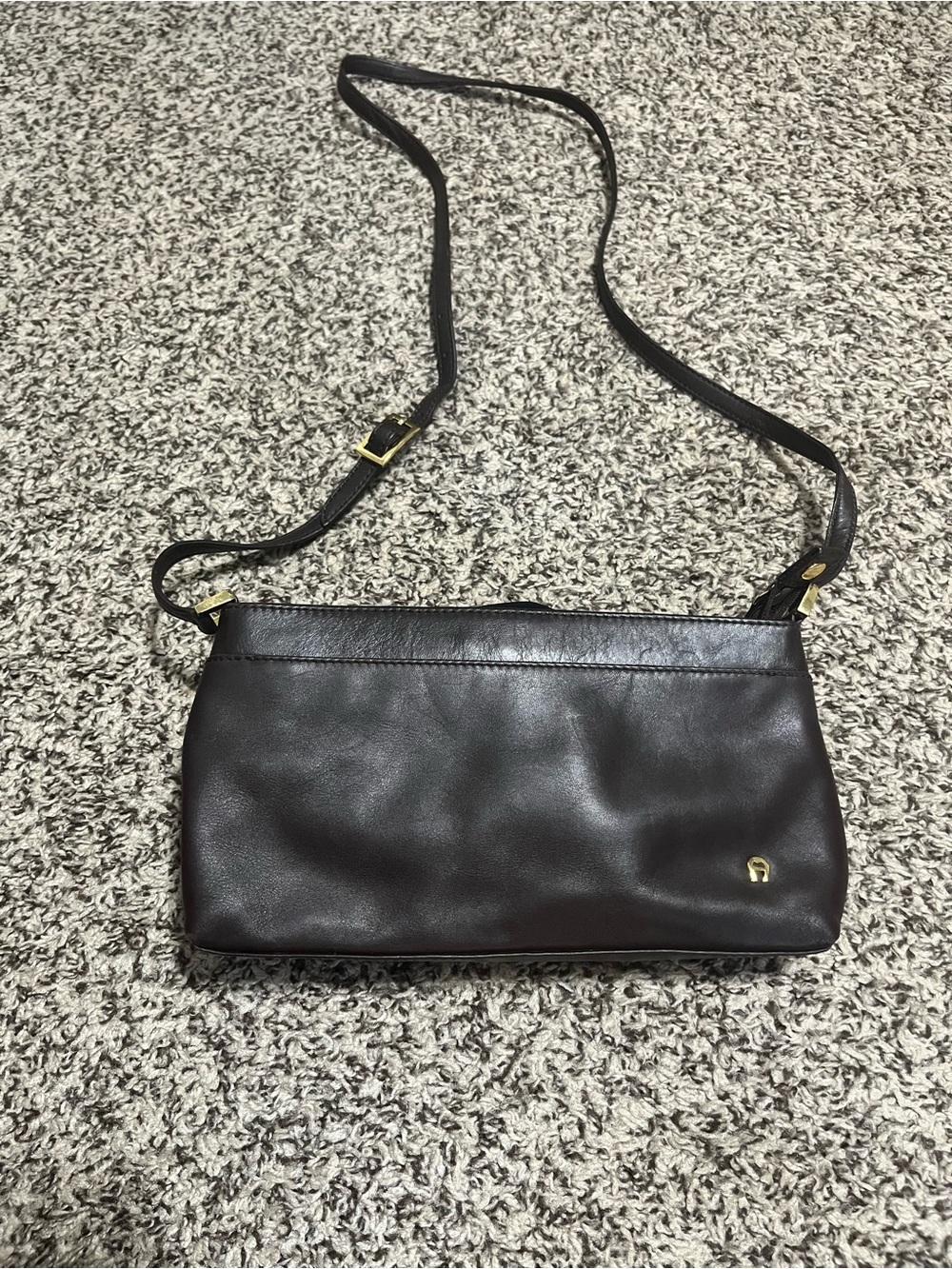 VINTAGE Etienne Aigner Dark Brown Leather Crossbody with Gold Hardware